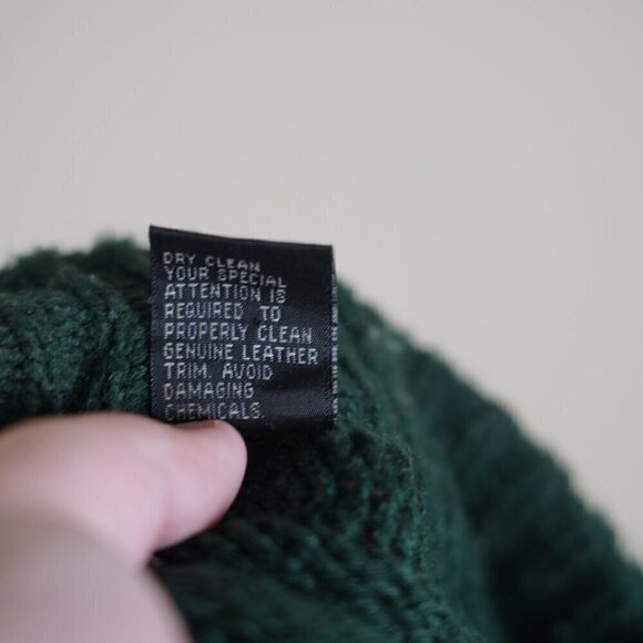 Vintage Saxony Mens 80s 3D knit Leather bomber Coogie Style Sweater Large Cosby - Picture 10 of 10